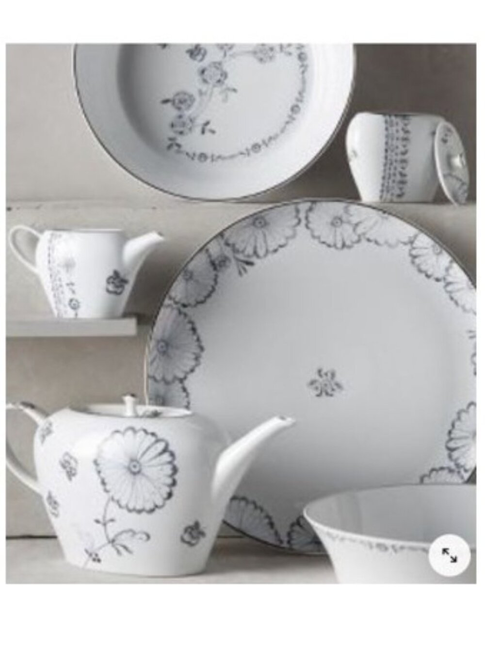 Anthropologie Greenwich-Cherry Blossom Grey Tea Set-Teapot, Sugar Pot, & Creamer